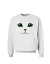 Green-Eyed Cute Cat Face Sweatshirt-Sweatshirts-TooLoud-White-Small-Davson Sales