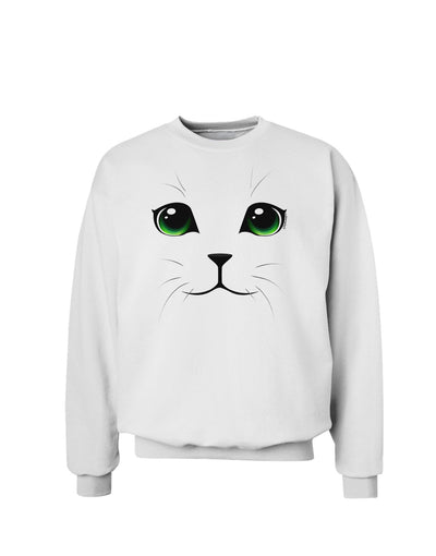 Green-Eyed Cute Cat Face Sweatshirt-Sweatshirts-TooLoud-White-Small-Davson Sales