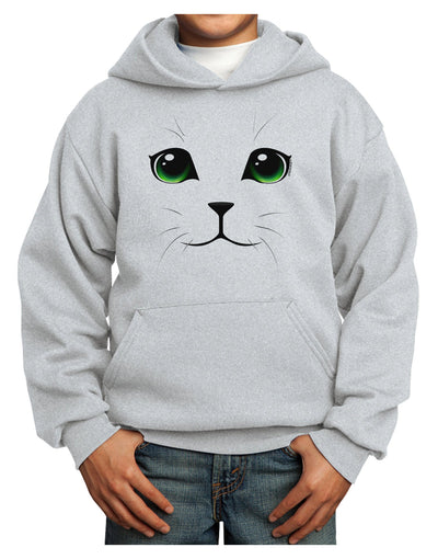 Green-Eyed Cute Cat Face Youth Hoodie Pullover Sweatshirt-Youth Hoodie-TooLoud-Ash-XS-Davson Sales