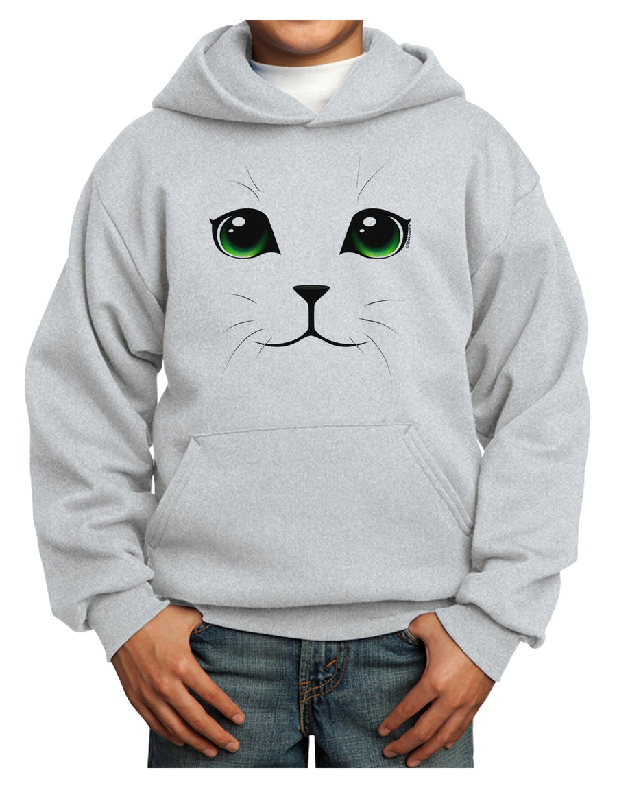 Green-Eyed Cute Cat Face Youth Hoodie Pullover Sweatshirt-Youth Hoodie-TooLoud-White-XS-Davson Sales