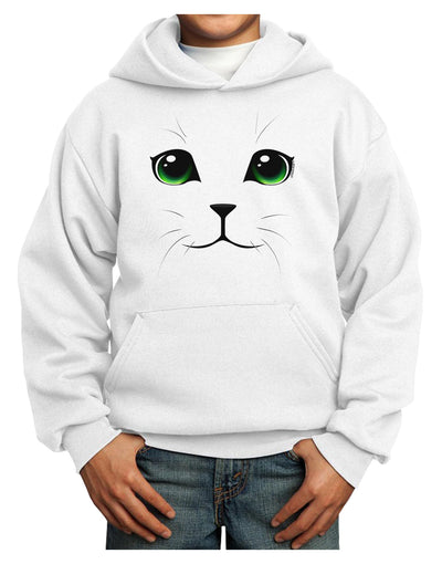 Green-Eyed Cute Cat Face Youth Hoodie Pullover Sweatshirt-Youth Hoodie-TooLoud-White-XS-Davson Sales