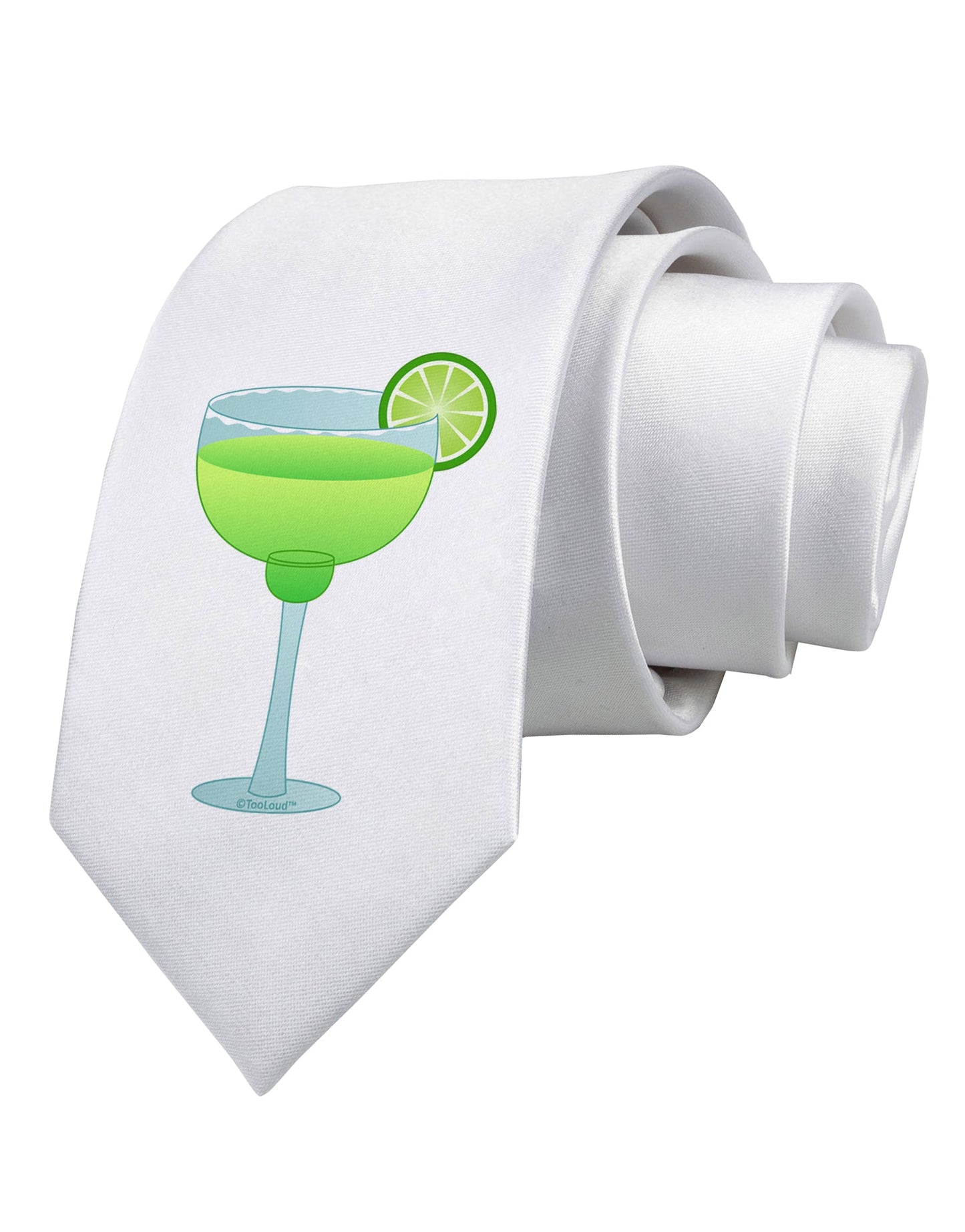 Green Margarita with Lime - Cinco de Mayo Printed White Necktie by TooLoud