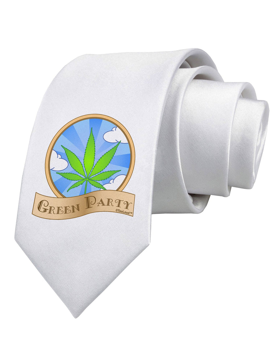 Green Party Symbol Printed White Necktie