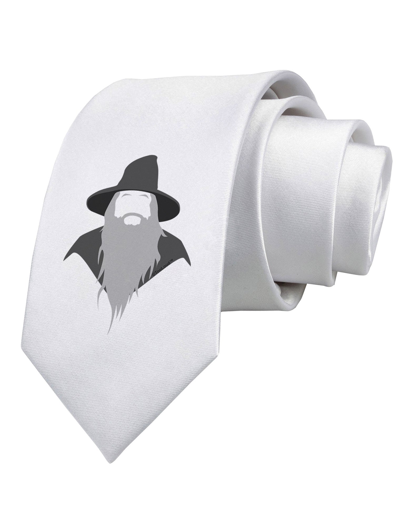 Grey Wizard Printed White Necktie