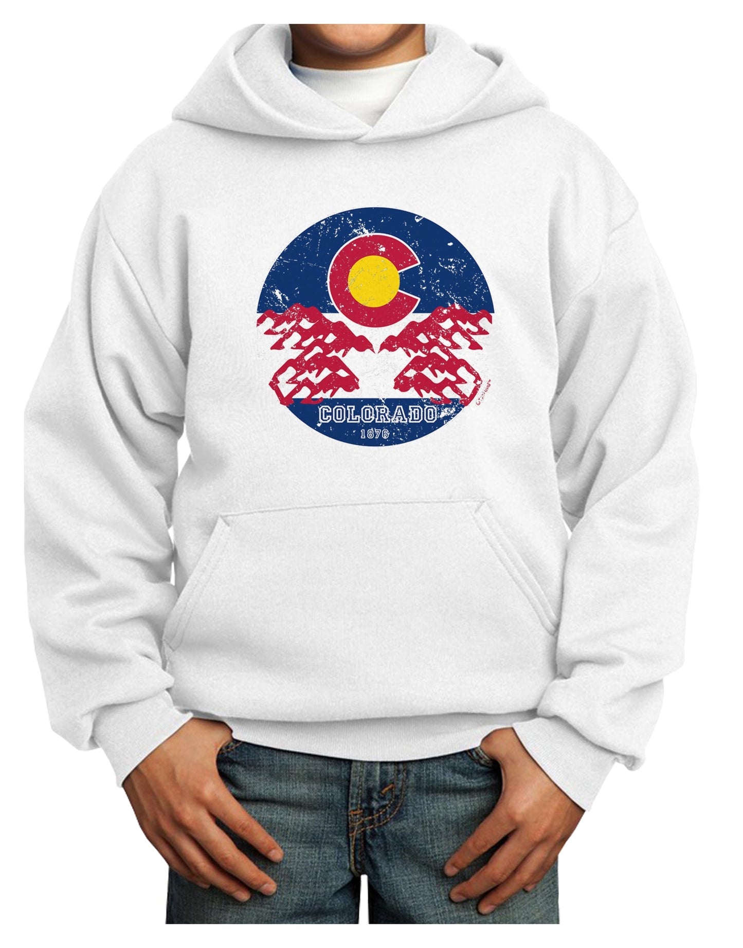 Grunge Colorado Emblem Flag Youth Hoodie Pullover Sweatshirt-Youth Hoodie-TooLoud-White-XS-Davson Sales