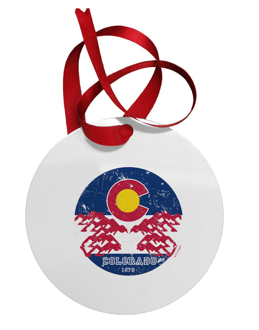 Grunge Colorado Rocky Mountain Bighorn Sheep Flag Circular Metal Ornament-Ornament-TooLoud-Davson Sales
