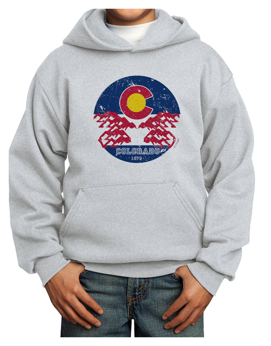 Grunge Colorado Rocky Mountain Bighorn Sheep Flag Youth Hoodie Pullover Sweatshirt-Youth Hoodie-TooLoud-White-XS-Davson Sales