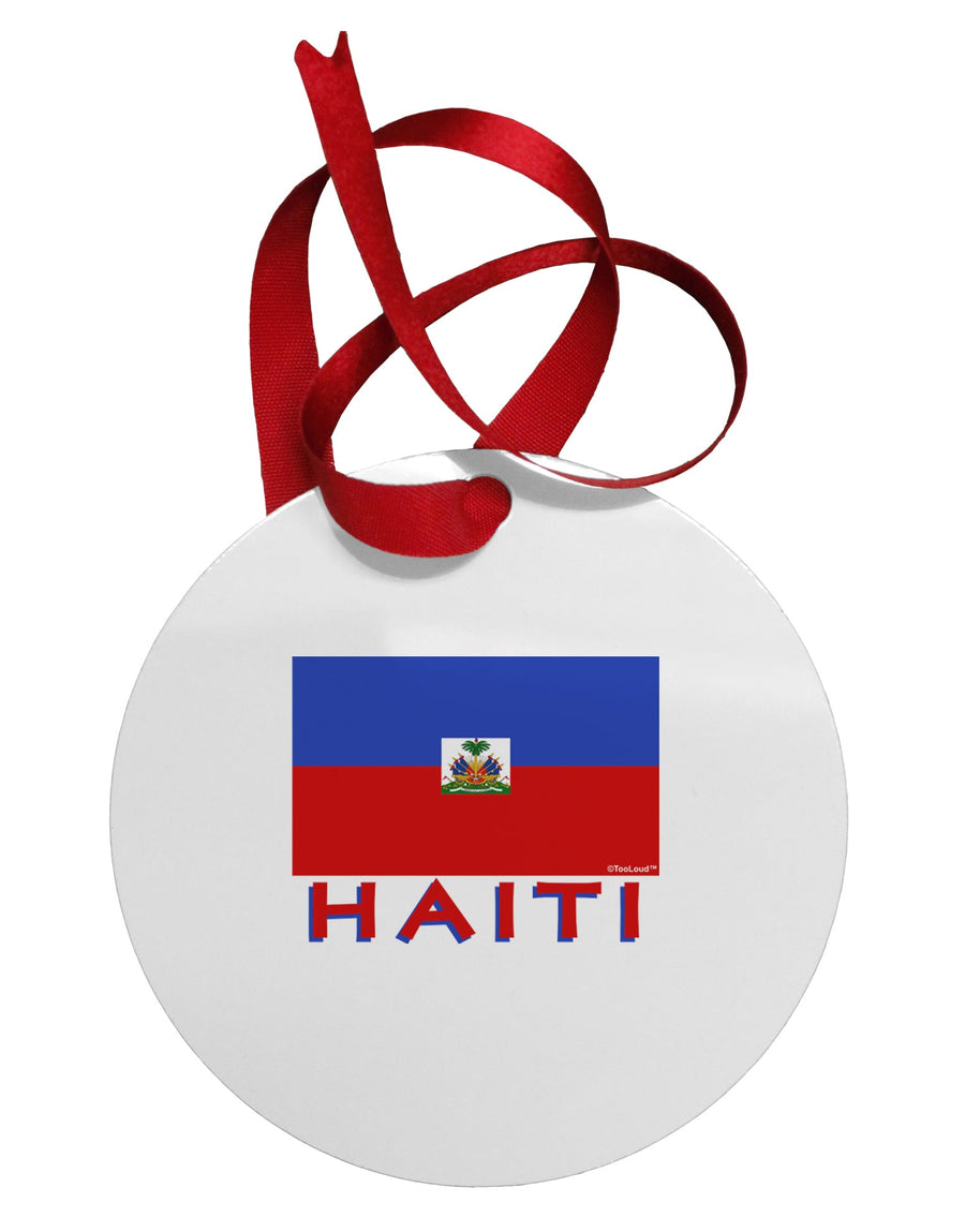 Haiti Flag Circular Metal Ornament by TooLoud-Ornament-TooLoud-White-Davson Sales