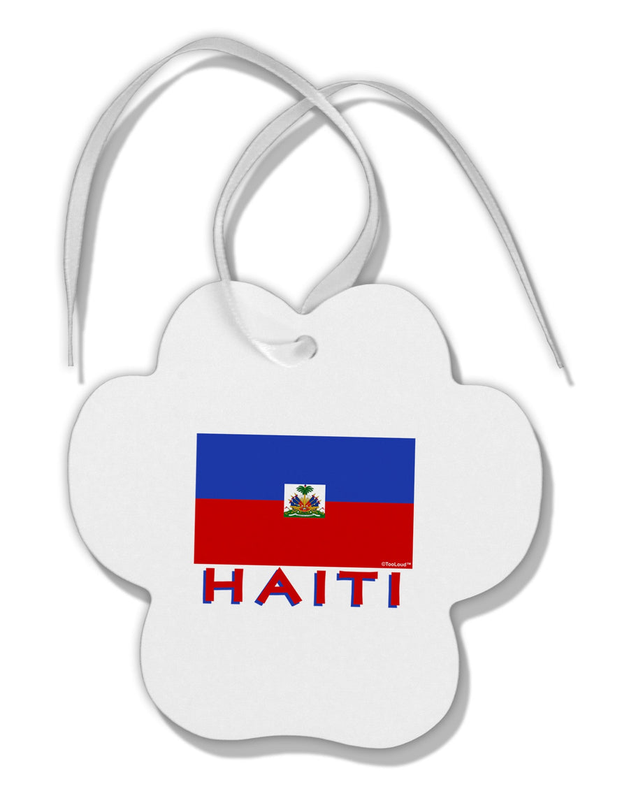 Haiti Flag Paw Print Shaped Ornament-Ornament-TooLoud-White-Davson Sales