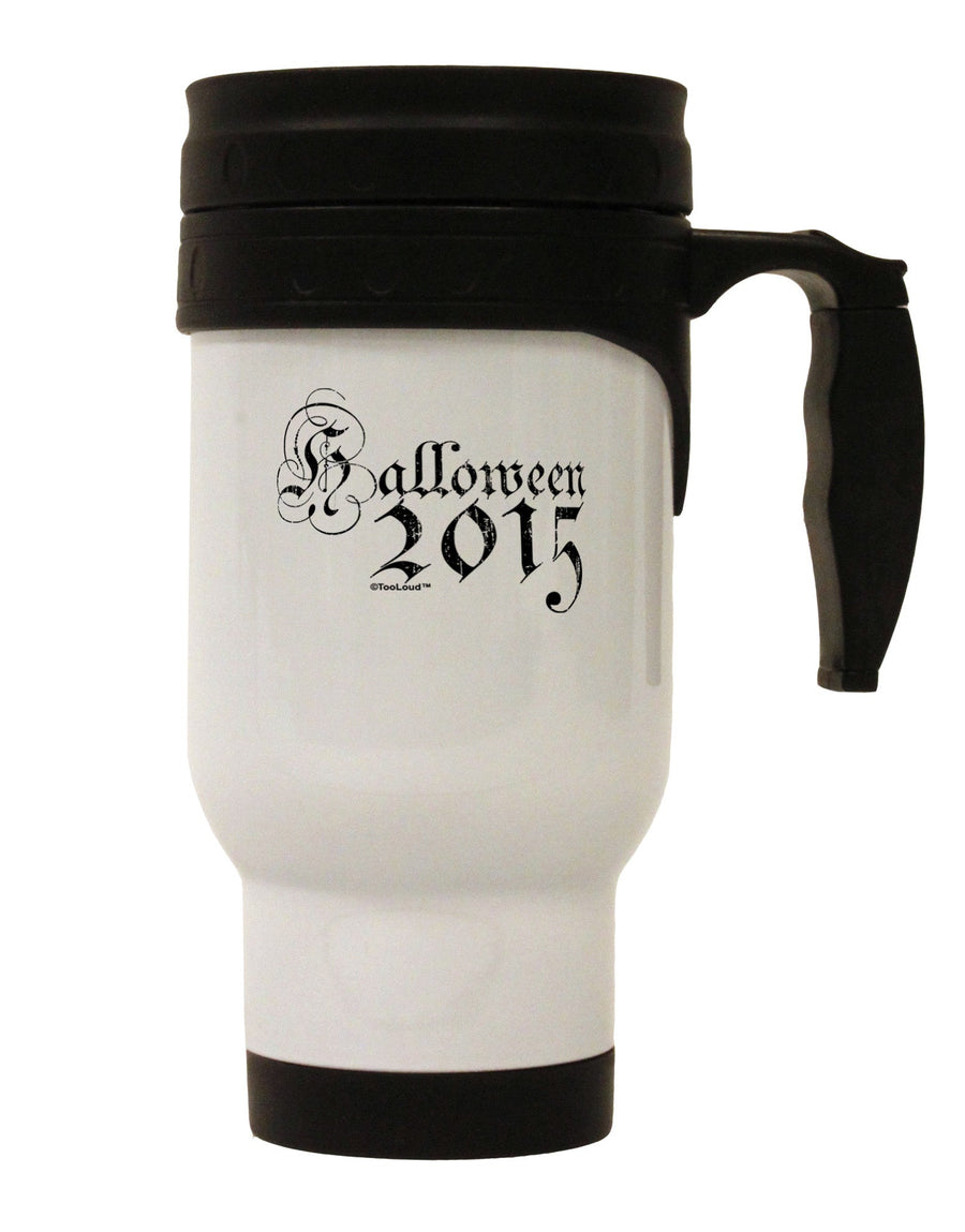 Halloween 2015 Script Distressed Stainless Steel 14oz Travel Mug-Travel Mugs-TooLoud-White-Davson Sales