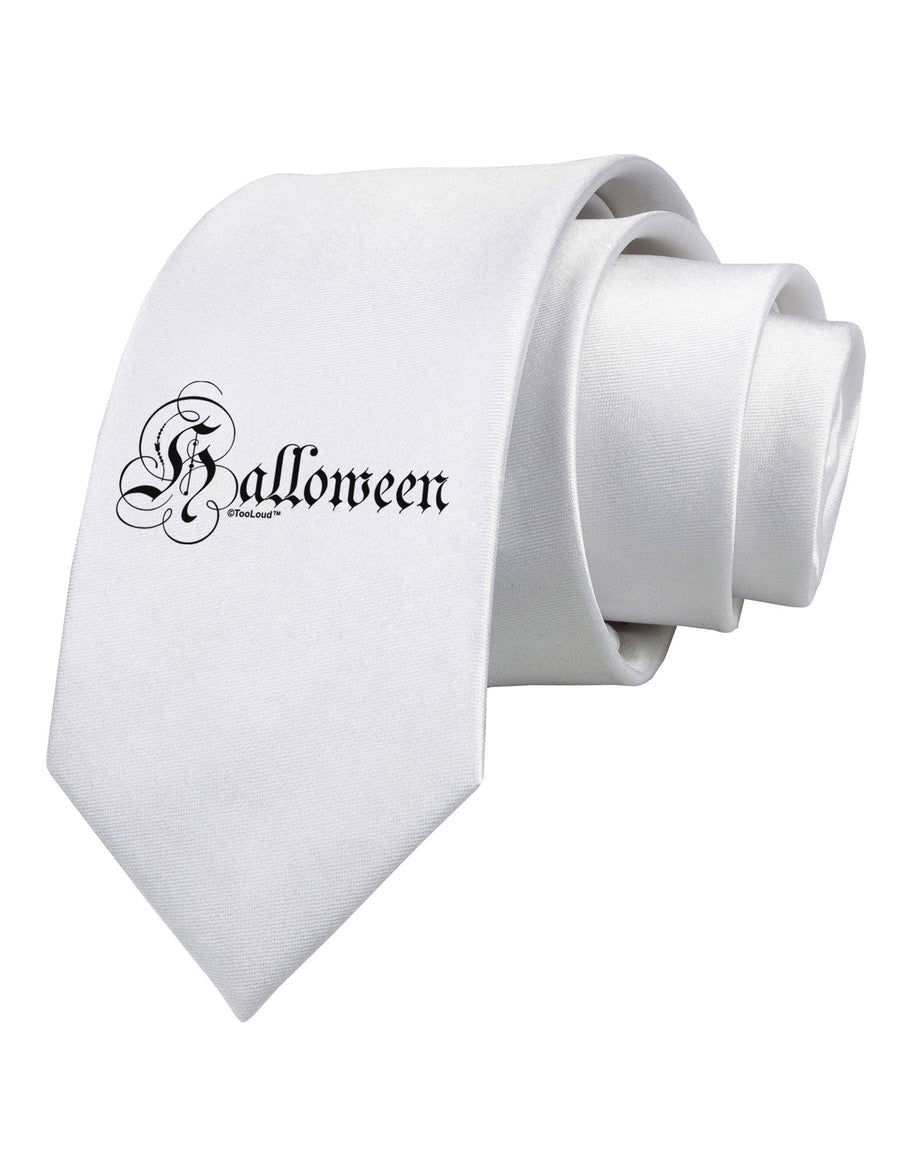 Halloween Script Text Printed White Necktie