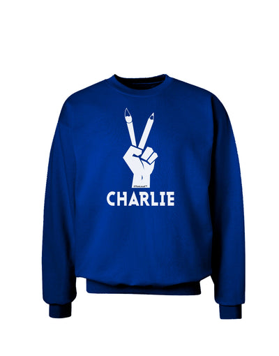 Hand Peace Sign - Charlie Design Adult Dark Sweatshirt by TooLoud-Sweatshirts-TooLoud-Deep-Royal-Blue-Small-Davson Sales