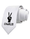 Hand Peace Sign - Charlie Design Printed White Necktie by TooLoud