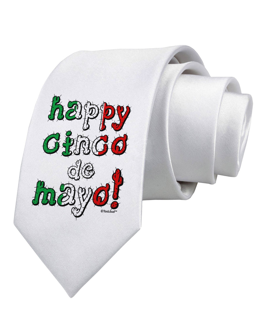 Happy Cinco de Mayo - Cactus Design Printed White Necktie by TooLoud