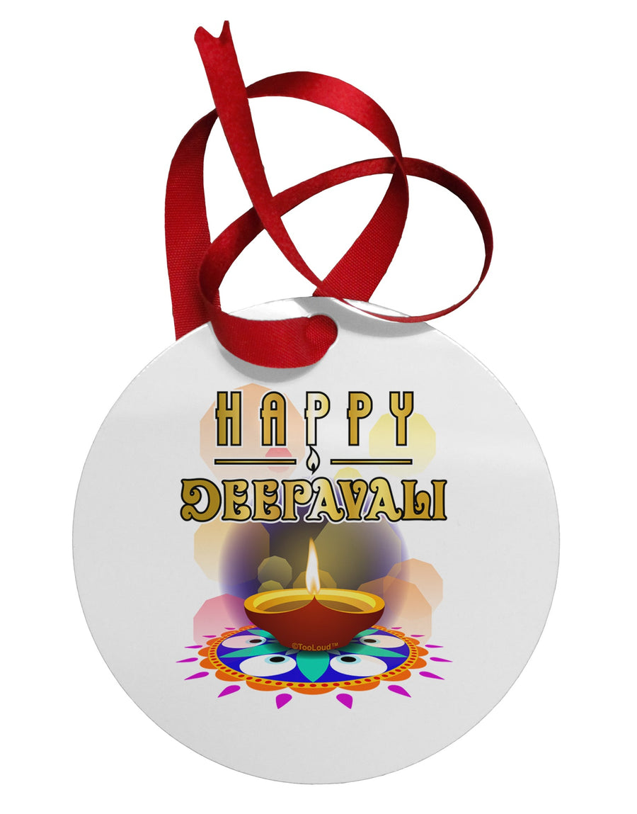 Happy Deepavali - Rangoli and Diya Circular Metal Ornament by TooLoud-Ornament-TooLoud-White-Davson Sales