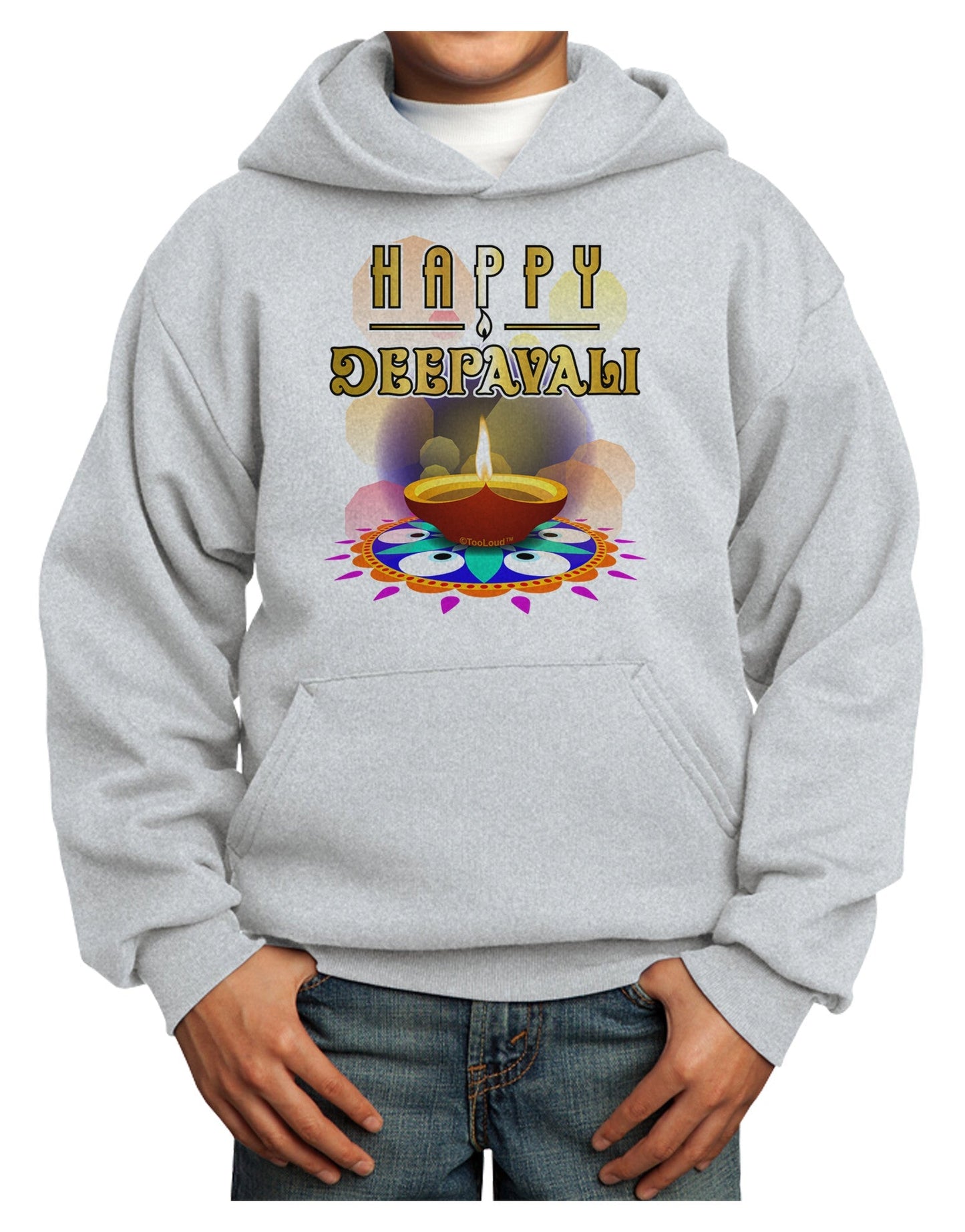 Happy Deepavali - Rangoli and Diya Youth Hoodie Pullover Sweatshirt by-Youth Hoodie-TooLoud-Ash-XS-Davson Sales