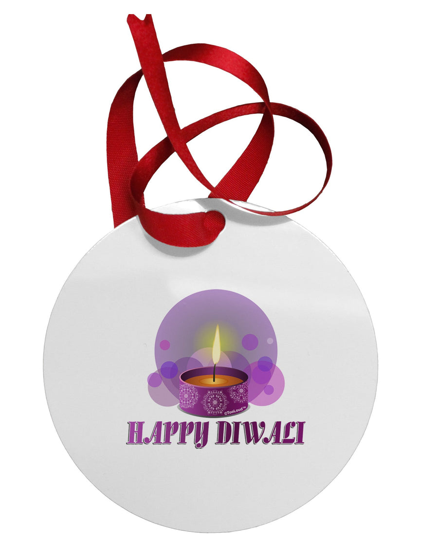 Happy Diwali Purple Candle Circular Metal Ornament by TooLoud-Ornament-TooLoud-White-Davson Sales