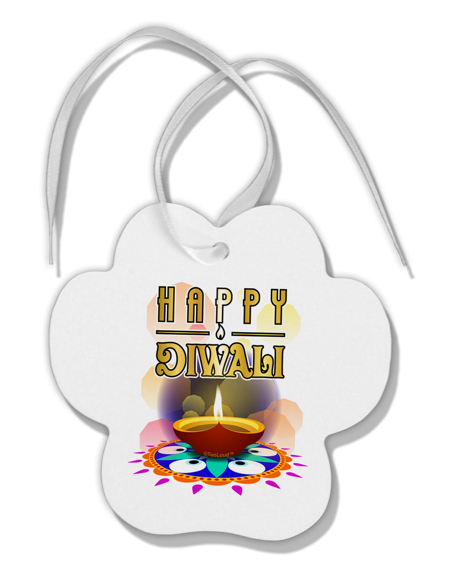 Happy Diwali - Rangoli and Diya Paw Print Shaped Ornament by TooLoud-TooLoud-White-Davson Sales