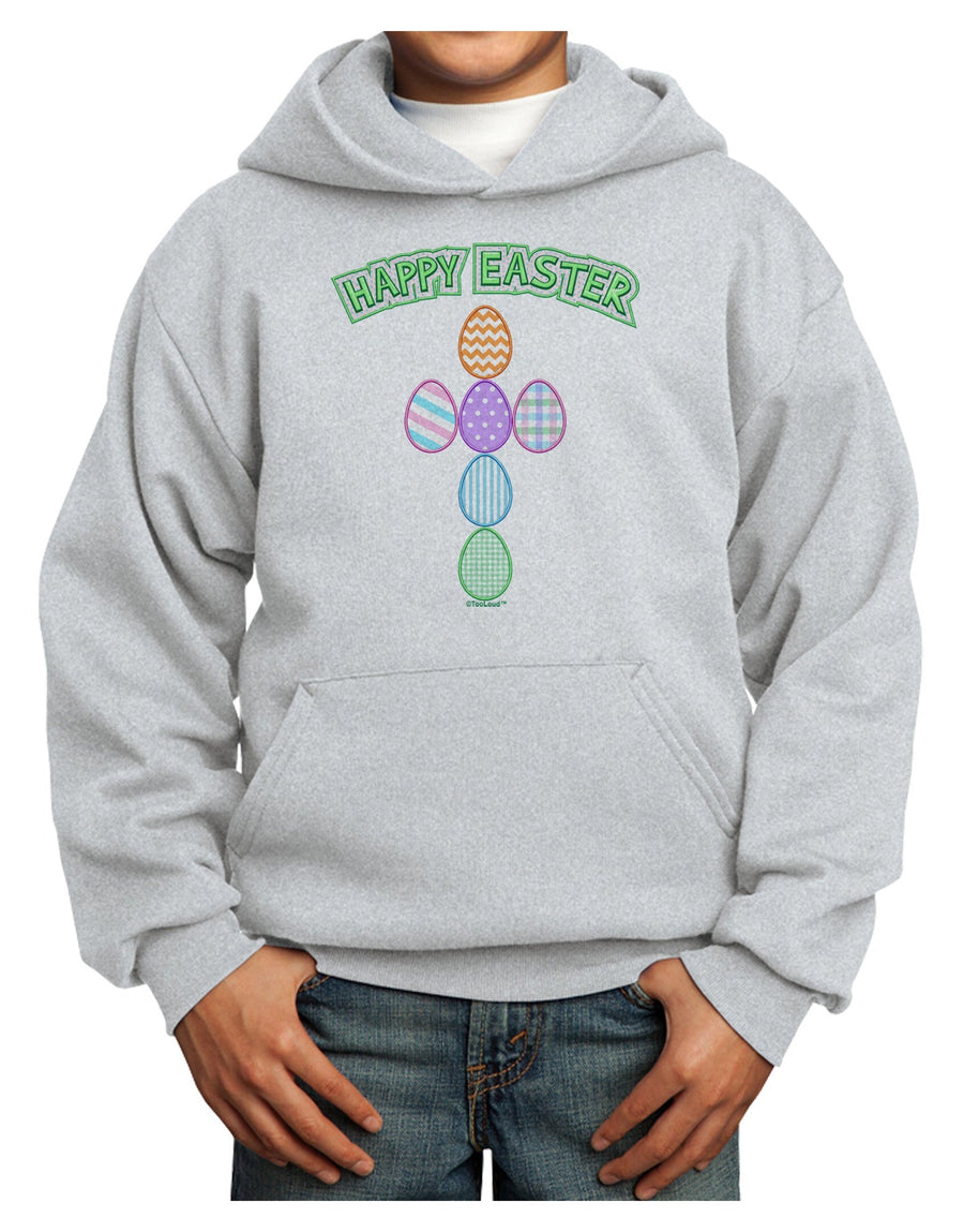 Happy Easter Egg Cross Faux Applique Youth Hoodie Pullover Sweatshirt-Youth Hoodie-TooLoud-White-XS-Davson Sales