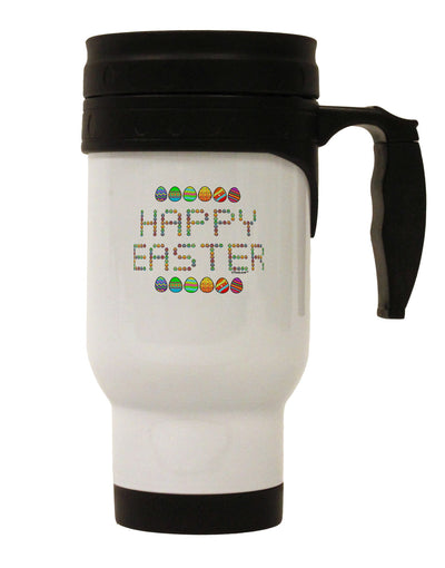 Happy Easter Eggs Stainless Steel 14oz Travel Mug-Travel Mugs-TooLoud-White-Davson Sales