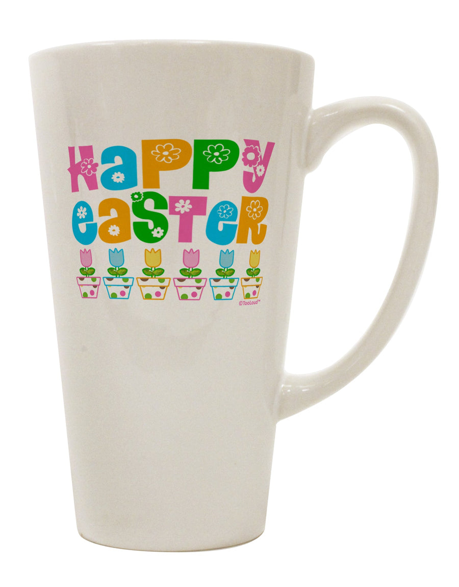 Happy Easter - Tulips 16 Ounce Conical Latte Coffee Mug by TooLoud-Conical Latte Mug-TooLoud-White-Davson Sales