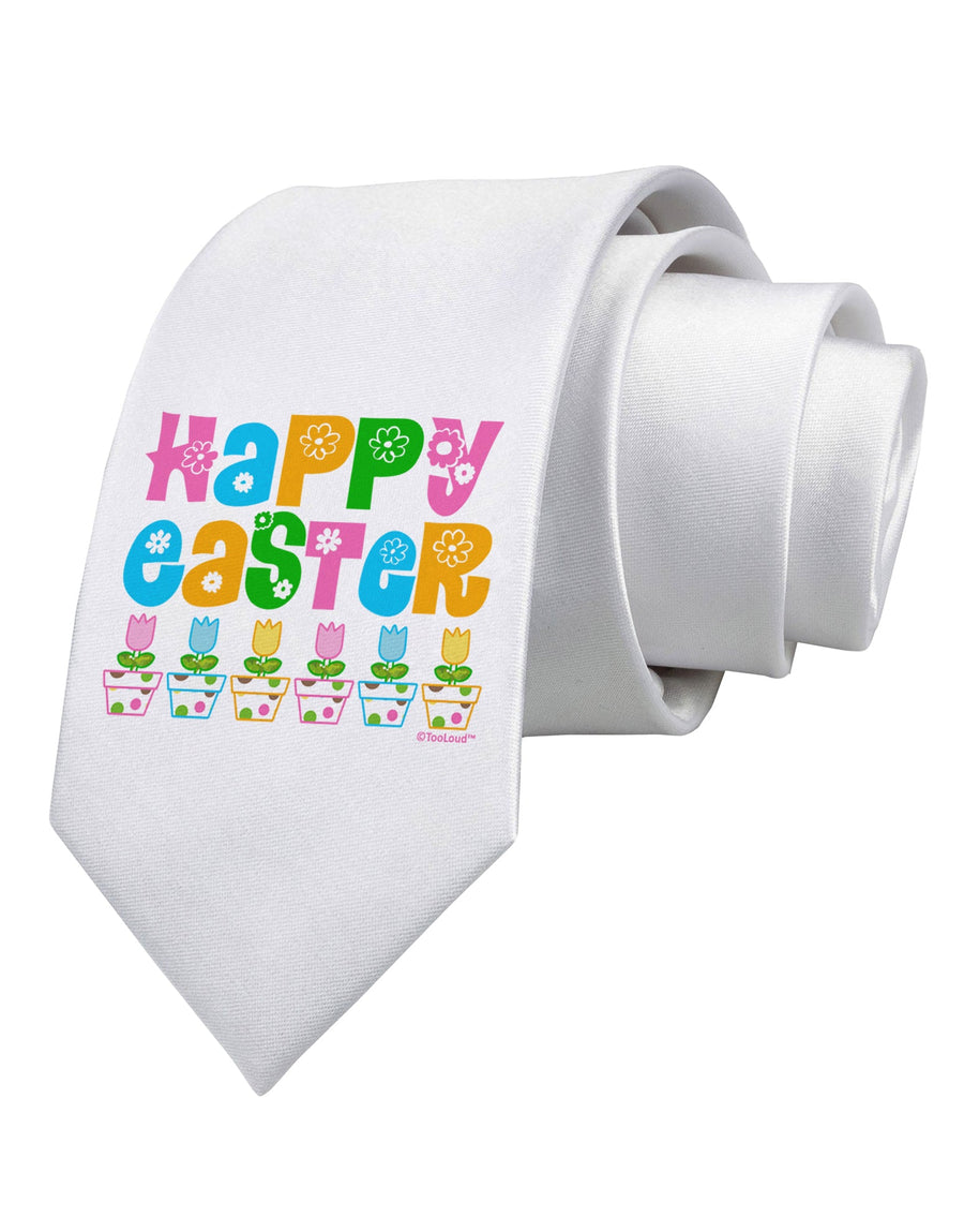 Happy Easter - Tulips Printed White Necktie by TooLoud