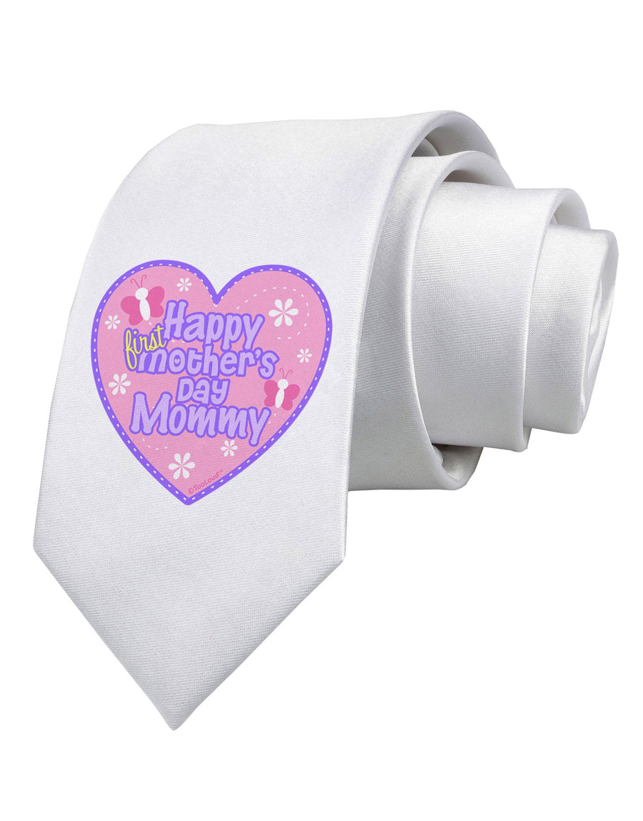 Happy First Mother's Day Mommy - Pink Printed White Necktie by TooLoud