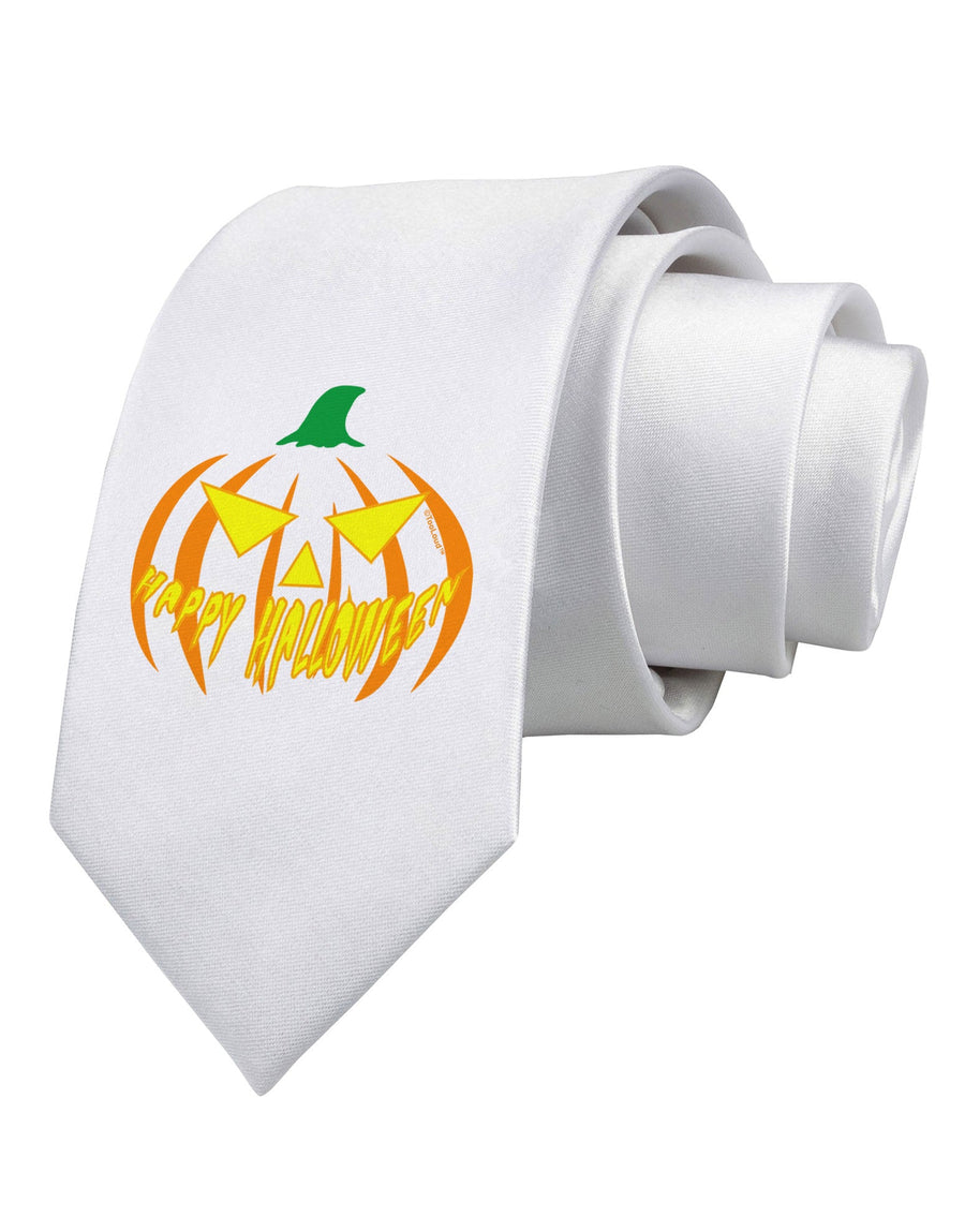 Happy Halloween Jack Yellow Printed White Necktie