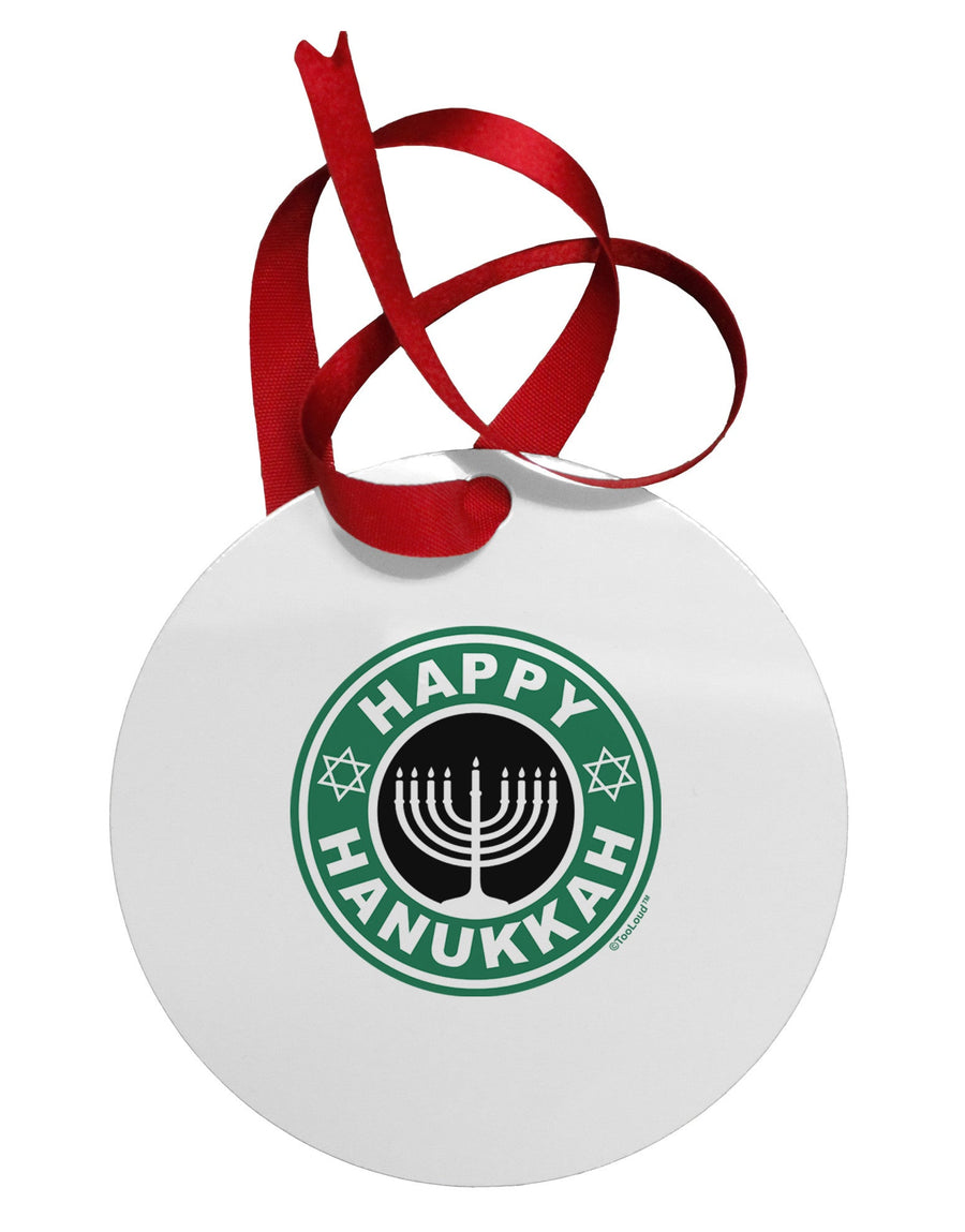 Happy Hanukkah Latte Logo Circular Metal Ornament-Ornament-TooLoud-White-Davson Sales