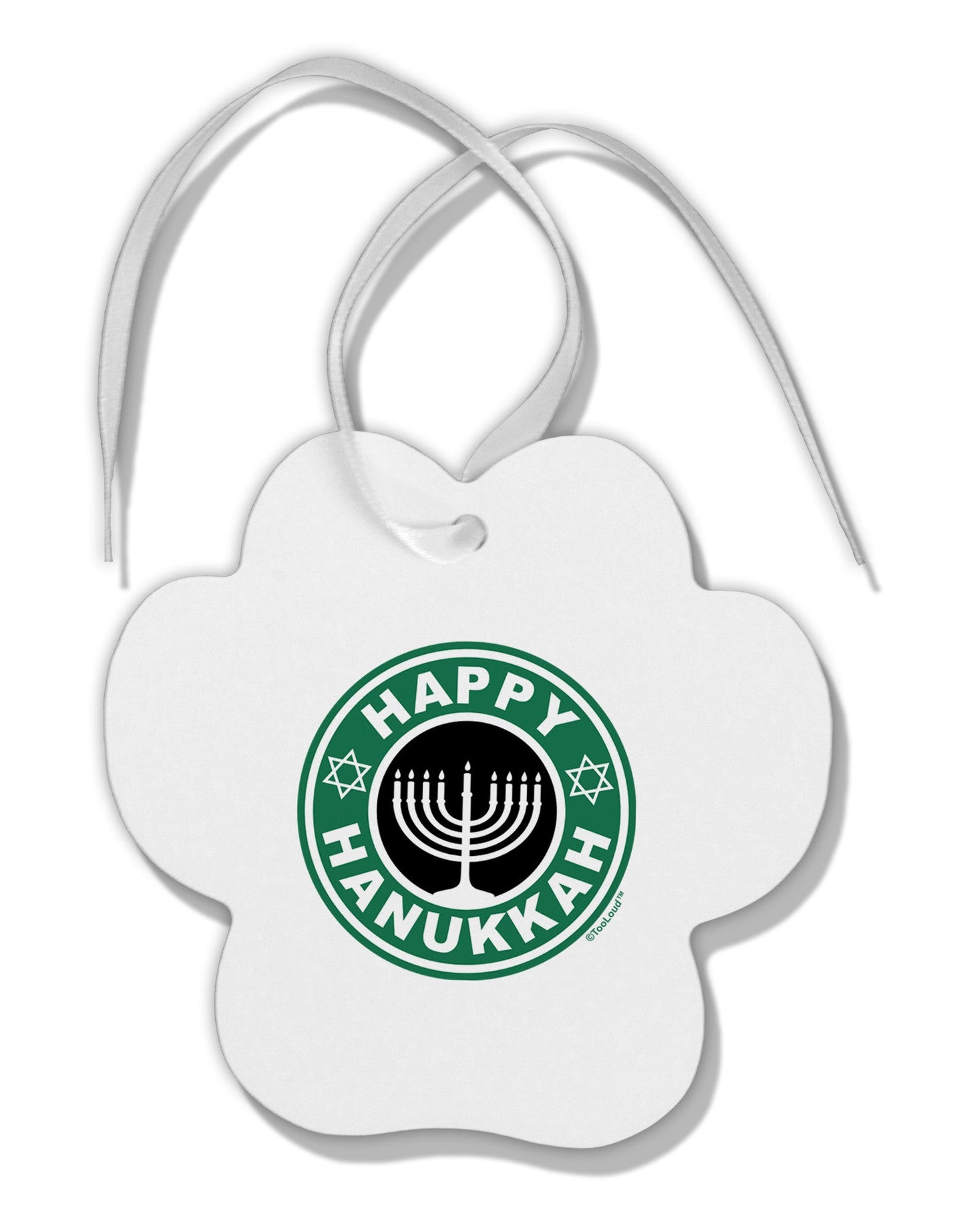 Happy Hanukkah Latte Logo Paw Print Shaped Ornament-Ornament-TooLoud-White-Davson Sales