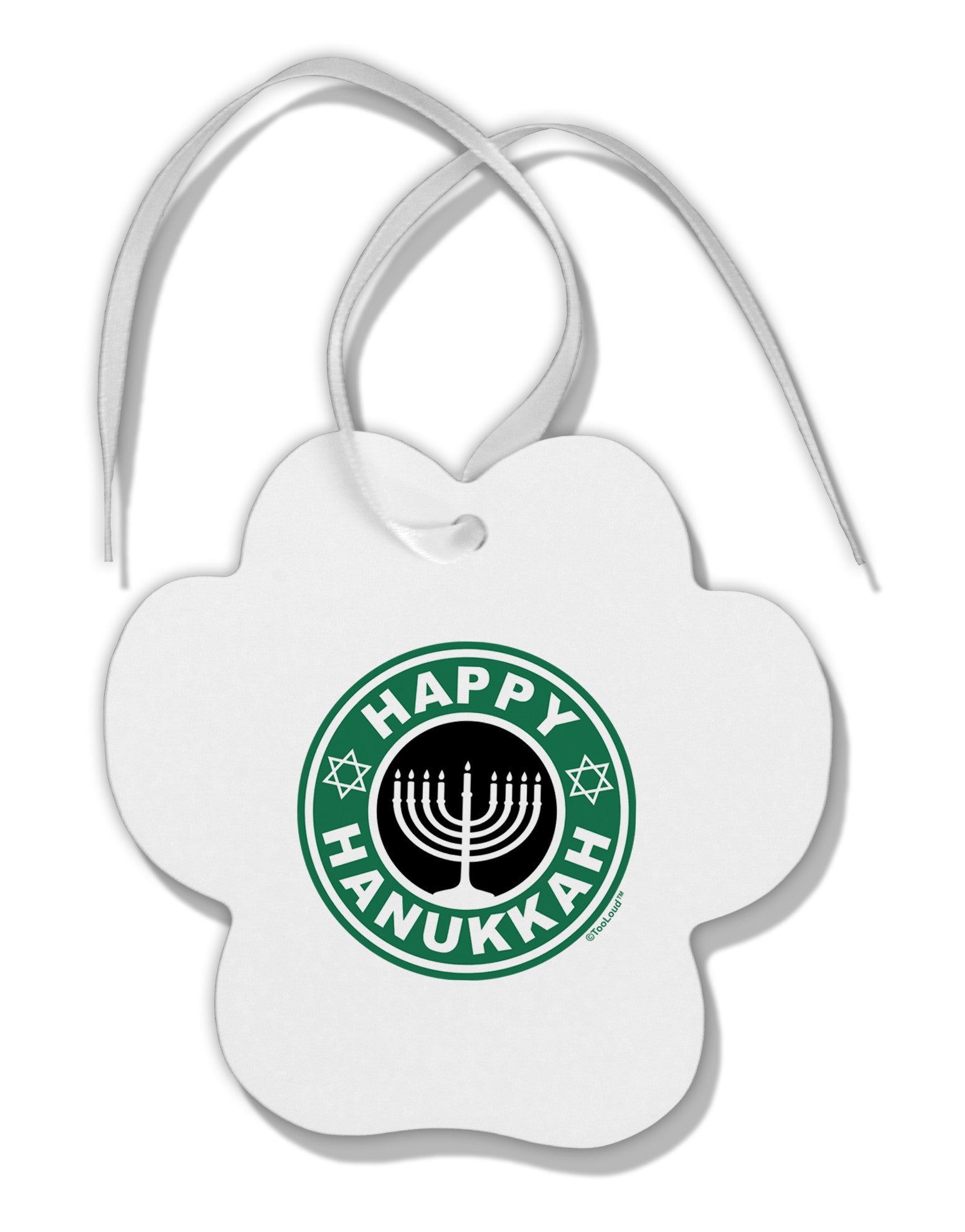 Happy Hanukkah Latte Logo Paw Print Shaped Ornament-Ornament-TooLoud-White-Davson Sales