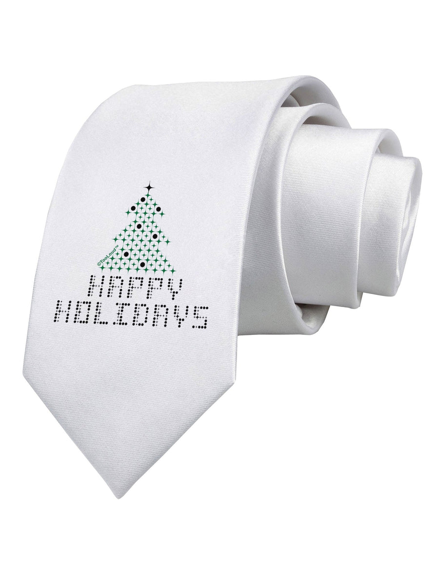 Happy Holidays Sparkles Printed White Necktie