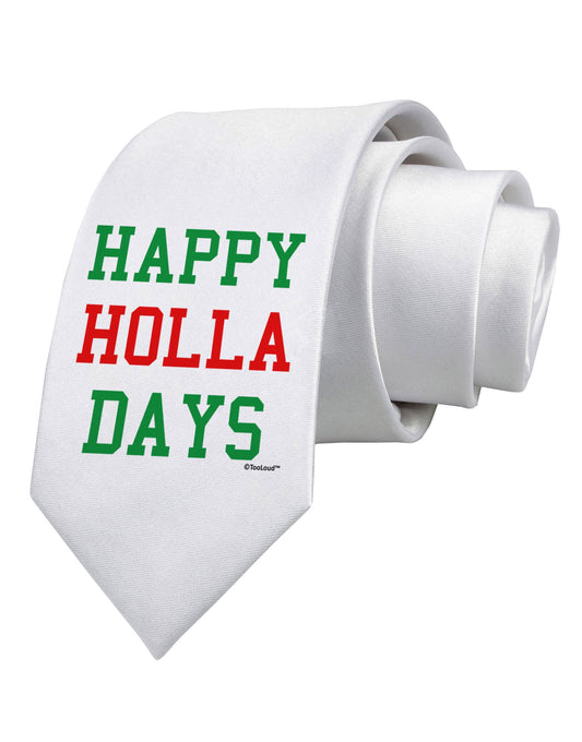 Happy Holla Days - Red and Green Printed White Necktie by TooLoud