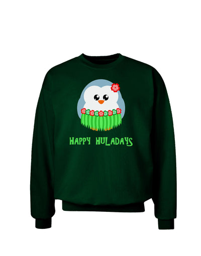 Happy Huladays Christmas Penguin - Red and Green Adult Dark Sweatshirt-Sweatshirts-TooLoud-Deep-Forest-Green-Small-Davson Sales