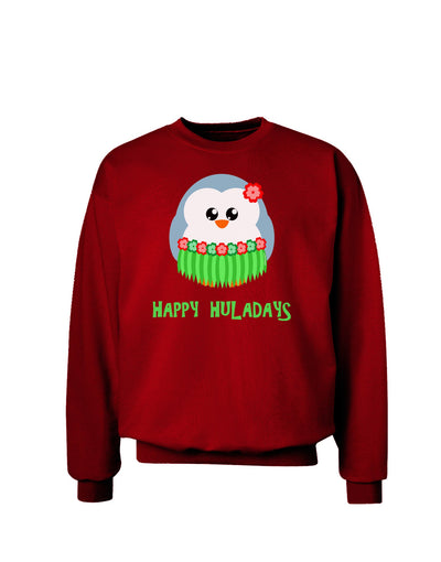 Happy Huladays Christmas Penguin - Red and Green Adult Dark Sweatshirt-Sweatshirts-TooLoud-Deep-Red-Small-Davson Sales