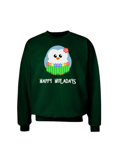 Happy Huladays Holiday Penguin - Christmas Adult Dark Sweatshirt-Sweatshirts-TooLoud-Deep-Forest-Green-Small-Davson Sales