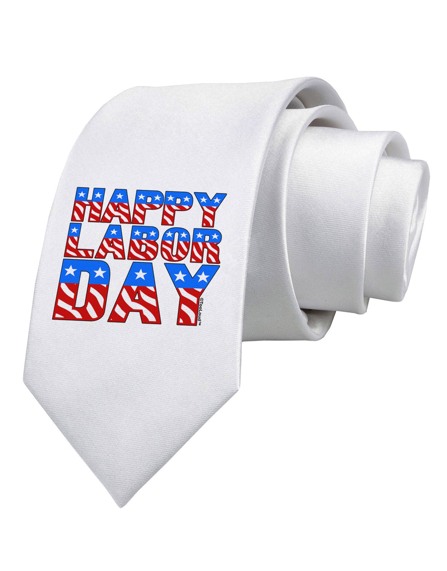 Happy Labor Day ColorText Printed White Necktie