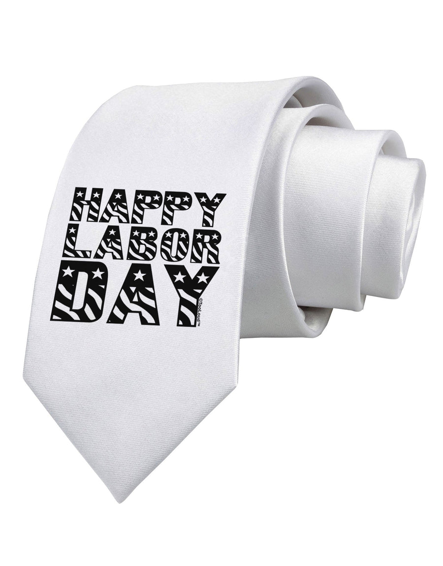 Happy Labor Day Text Printed White Necktie