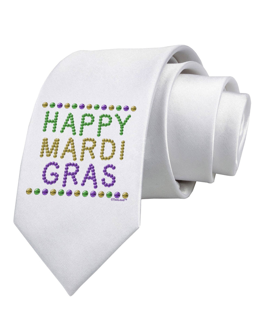 Happy Mardi Gras Beads Printed White Necktie