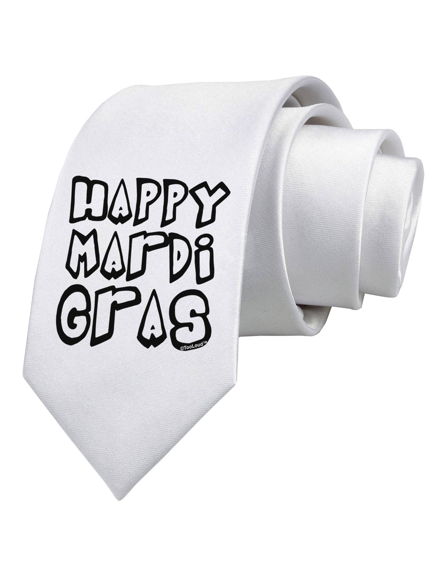 Happy Mardi Gras Text 2 BnW Printed White Necktie