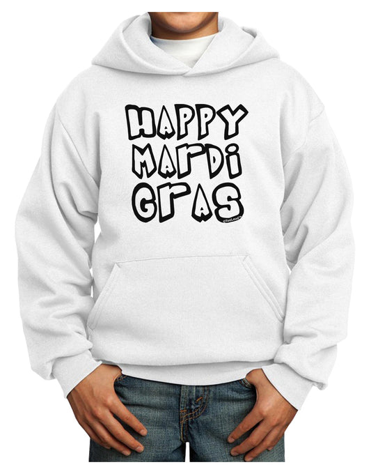 Happy Mardi Gras Text 2 BnW Youth Hoodie Pullover Sweatshirt-Youth Hoodie-TooLoud-White-XS-Davson Sales