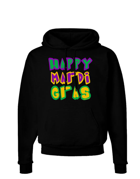 Happy Mardi Gras Text 2 Dark Hoodie Sweatshirt-Hoodie-TooLoud-Black-Small-Davson Sales