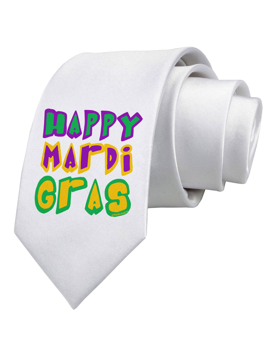 Happy Mardi Gras Text 2 Printed White Necktie