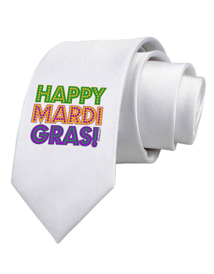 Happy Mardi Gras Text Printed White Necktie by TooLoud