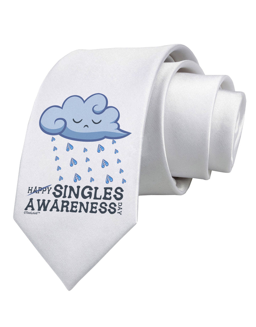 Happy Singles Awareness Day Printed White Necktie