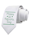Happy St Patricks Day Clovers Printed White Necktie