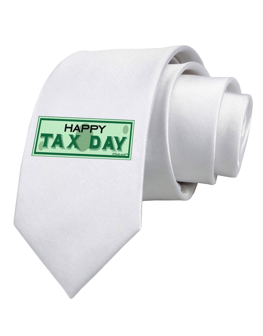 Happy Tax Day Printed White Necktie