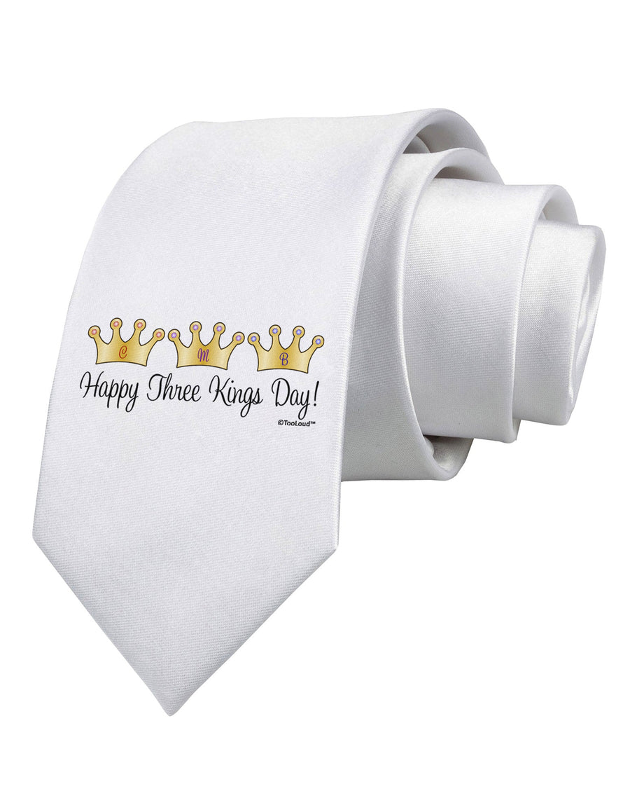 Happy Three Kings Day - 3 Crowns Printed White Necktie by TooLoud