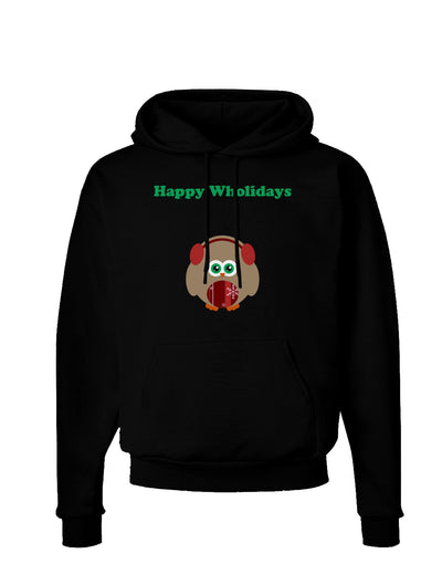 Happy Wholidays Winter Owl With Earmuffs Dark Hoodie Sweatshirt-Hoodie-TooLoud-Black-Small-Davson Sales