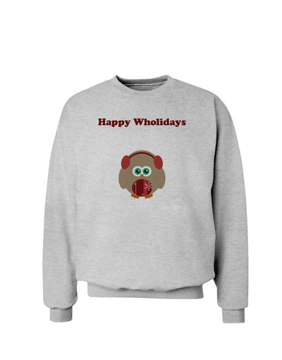 Happy Wholidays Winter Owl With Earmuffs Sweatshirt-Sweatshirts-TooLoud-AshGray-Small-Davson Sales